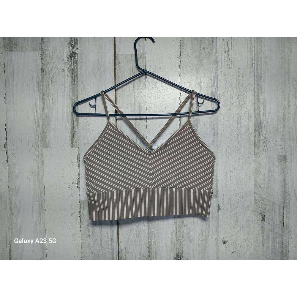 Glyder Women's Large Cross Back Sportsbra No Padding Beige Cream Stripe